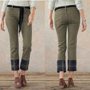 Olive Cropped Plaid-Cuff Women’s Jeans